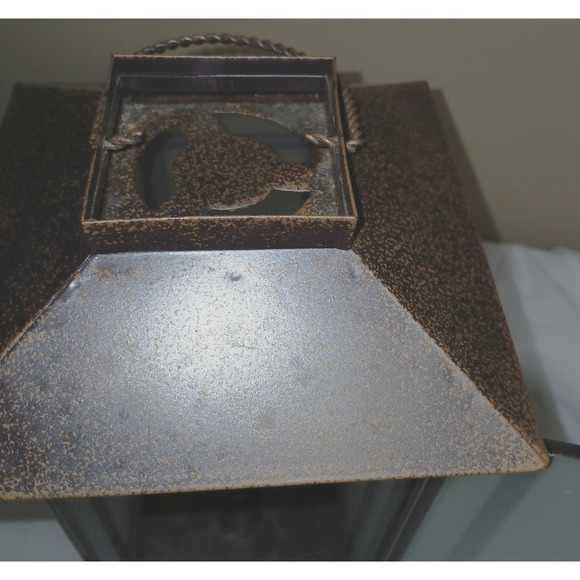 13" Brown Over Copper Lantern with Frosted Glass Panels (Candle Not Included) - Picture 8 of 8